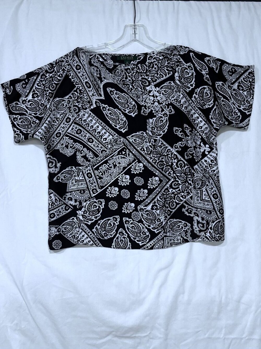 Lauren Ralph Lauren Black and White Top – Bandana Paisley Print – Women Size XS